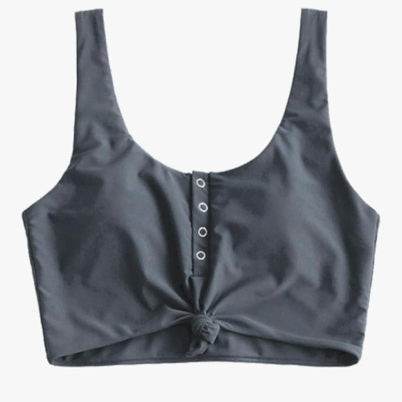 Zaful Gray Button-Front Bikini Top - Picture 4 of 6